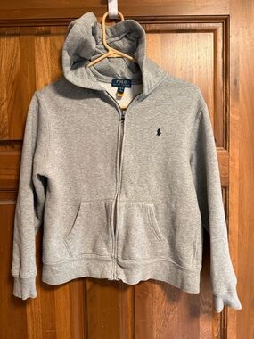 Polo by Ralph Lauren Kids Light Gray Full-Zip Hoodie with Navy Logo